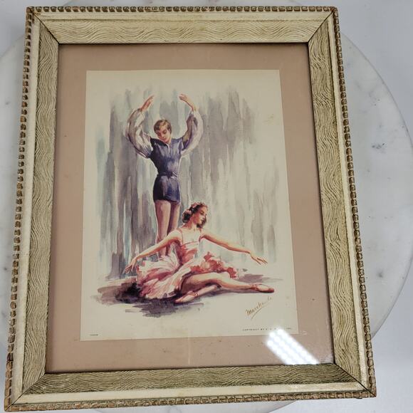 VTG Marchaude Ballet Dancer Ballerina Watercolor White Wood Framed Art Print - Picture 7 of 16